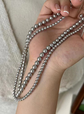高级感灰色珍珠项链女法式复古个性简约百搭气质时尚颈链锁骨链