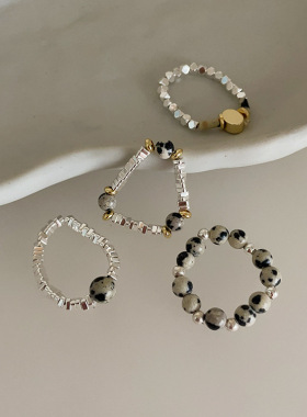 天然石碎银子金属戒指女复古小众设计感个性百搭气质时尚指环戒子