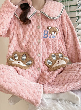 月子服秋冬季珊瑚绒加厚加绒套装