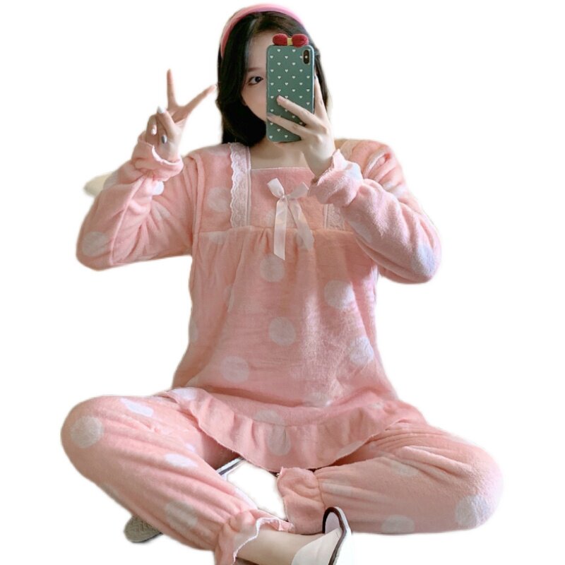 가을과 겨울 감금 옷 여성을위한 두꺼운 벨벳 출산 잠옷 산후 따뜻한 산호 벨벳 모유 수유 11 월 12 일