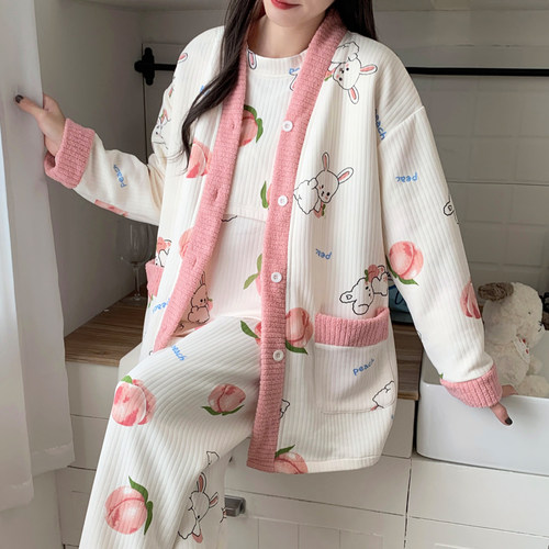 空气棉三件套孕妇睡衣春秋冬款冬天产后哺乳坐月子服11月份12喂奶