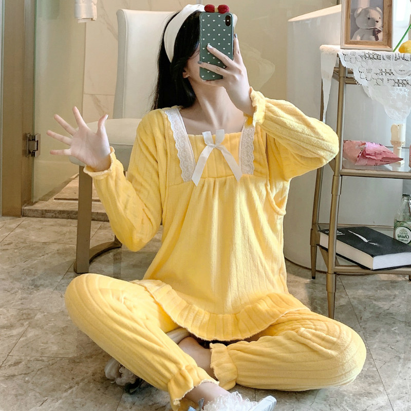 가을과 겨울 감금 옷 여성을위한 두꺼운 벨벳 출산 잠옷 산후 따뜻한 산호 벨벳 모유 수유 11 월 12 일