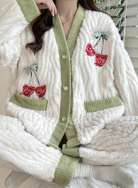 月子服秋冬季珊瑚绒加厚加绒套装