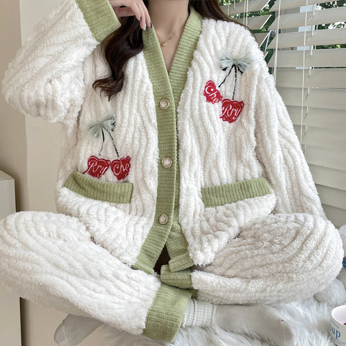 月子服秋冬季珊瑚绒加厚加绒套装