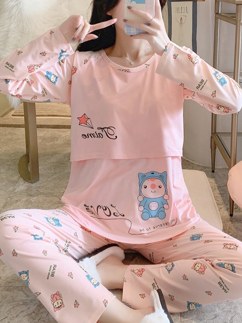 산후 의류 봄 가을 겨울 순면 산후 산모 모유 수유 임신 임산부 잠옷 여성 여름 얇은 모유 수유 집