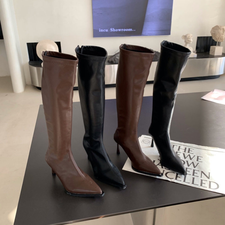 跨境2022欧美外贸新款女靴尖头细高跟瘦瘦长靴高筒靴女jum9610-6