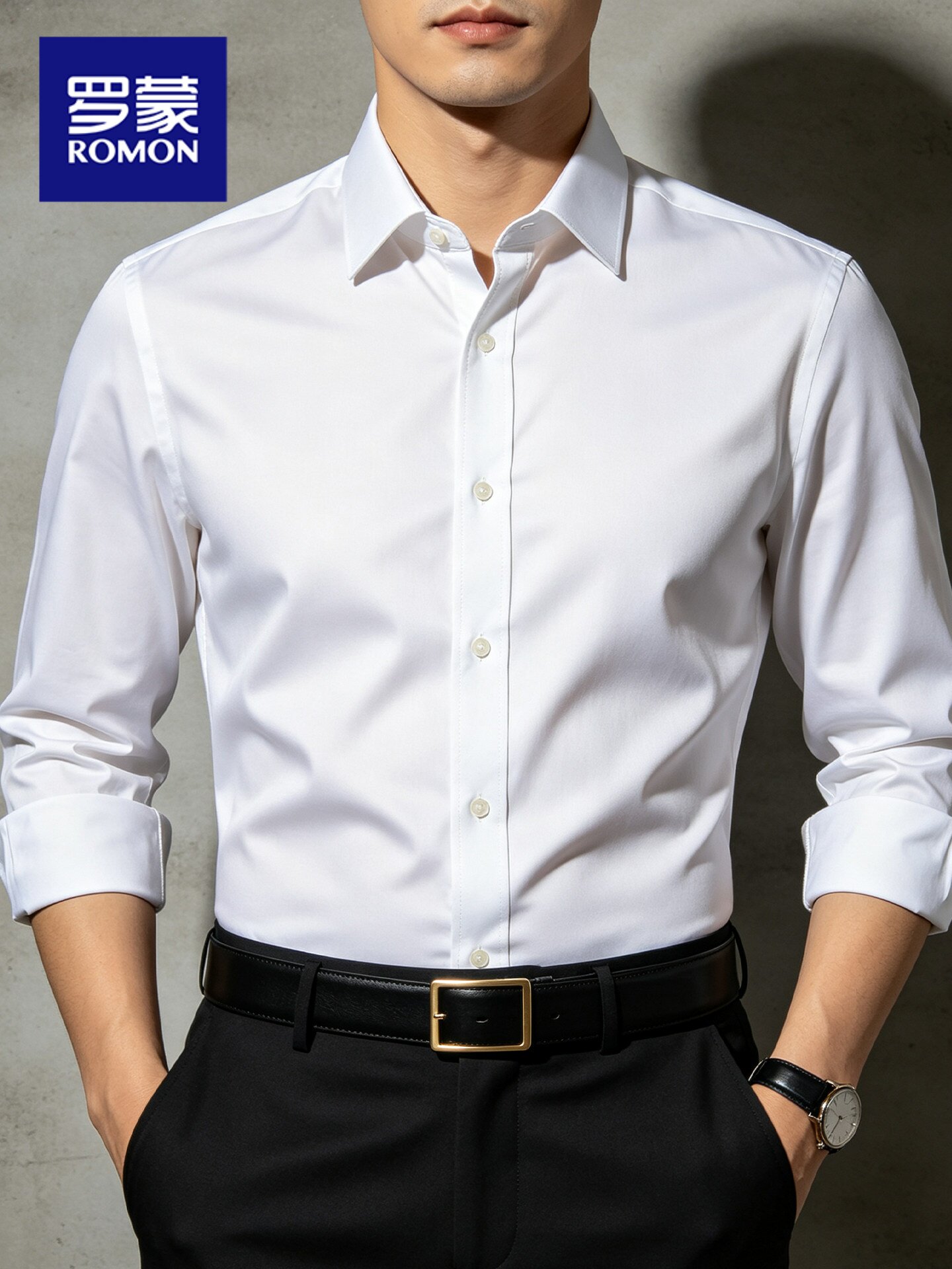 Romon White Long-Sleeve Men's Shirt 2026 New Short-Sleeve, Wrinkl