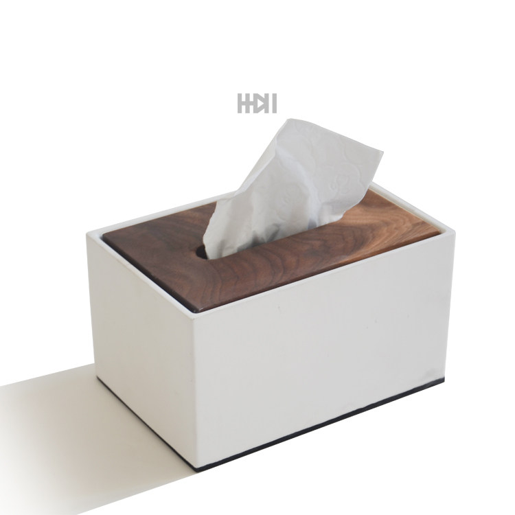 一加一|混凝土 白色水泥 胡桃木 实木 纸抽 纸巾盒简约北欧家居摆