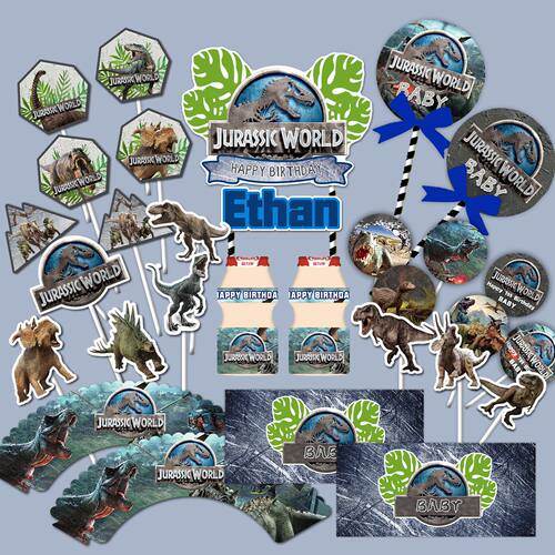生日派对百天宝宝周岁卡通甜品台兼容侏罗纪恐龙插牌蛋糕装饰布置