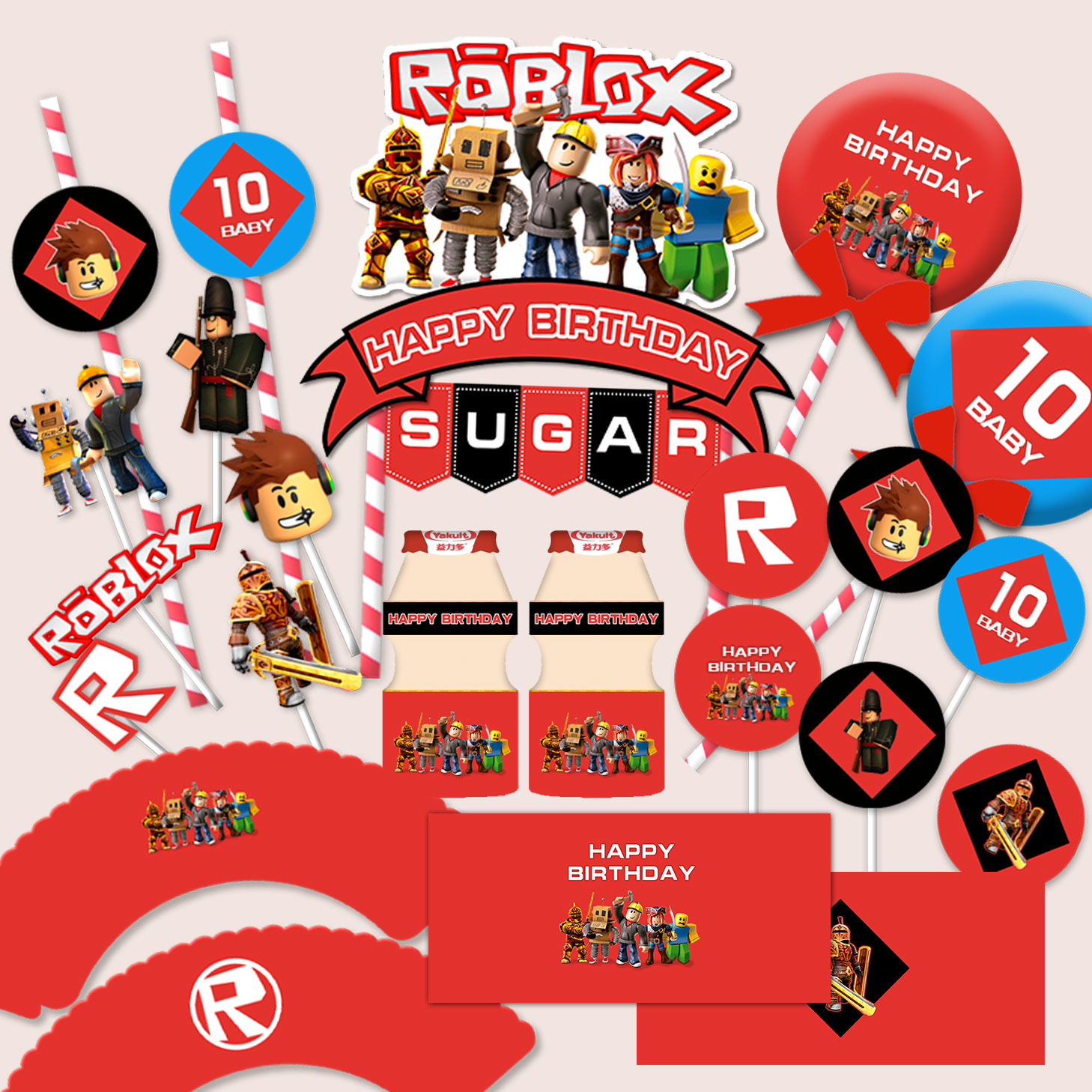 适用于Roblox罗布乐思宝宝一周岁派对百天宴甜品台插牌贴纸装饰