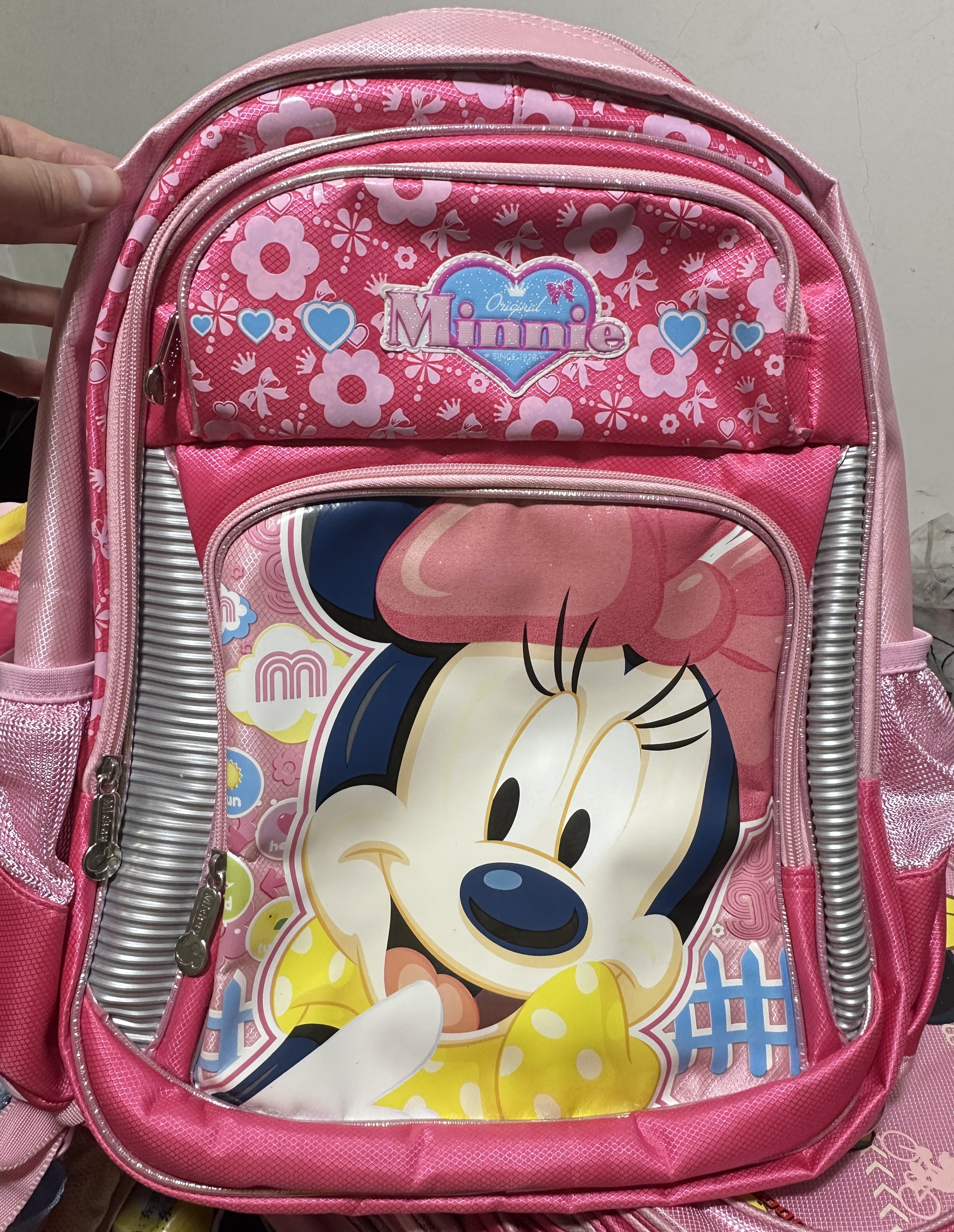 正品迪士尼小学生女生三至六年级米妮双肩背包书包大号拉杆包拆开