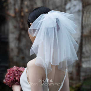 短款 双层领证结婚登记新娘婚礼造型写真小头纱简约拍照道具新款
