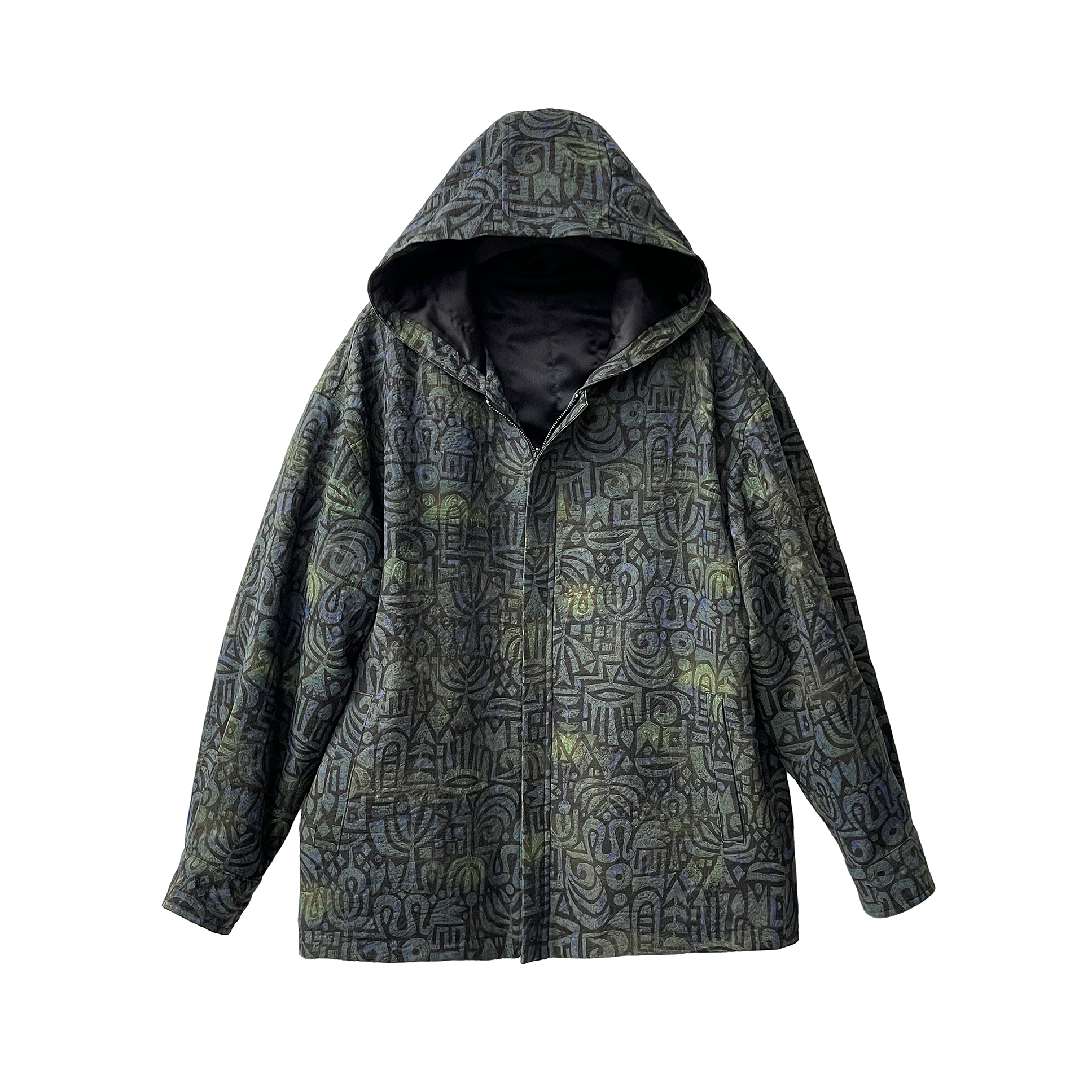 B251025-[墨韵图腾]秋冬新款柞蚕丝锦油绸棉服连帽外套