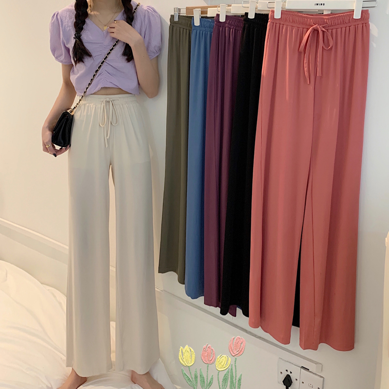 Real price 2020 new versatile high waist straight through floor sweeping wide leg casual pants comfortable cloud pants