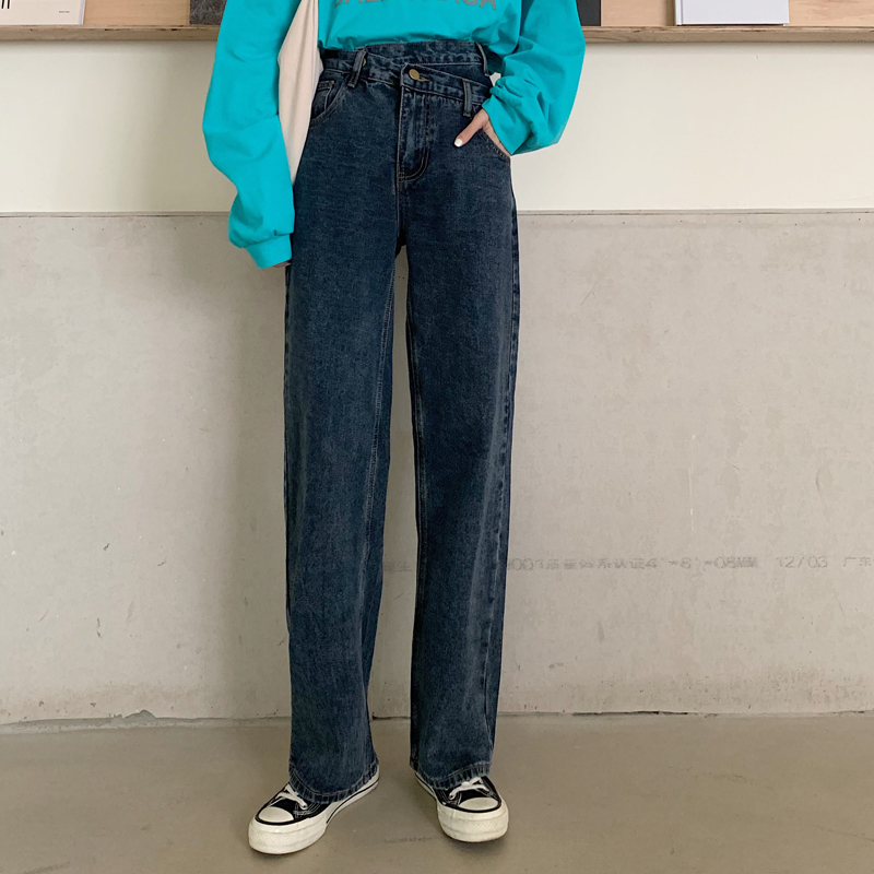 Real shot real price Hanfeng personality irregular waist temperament high waist show thin jeans pants