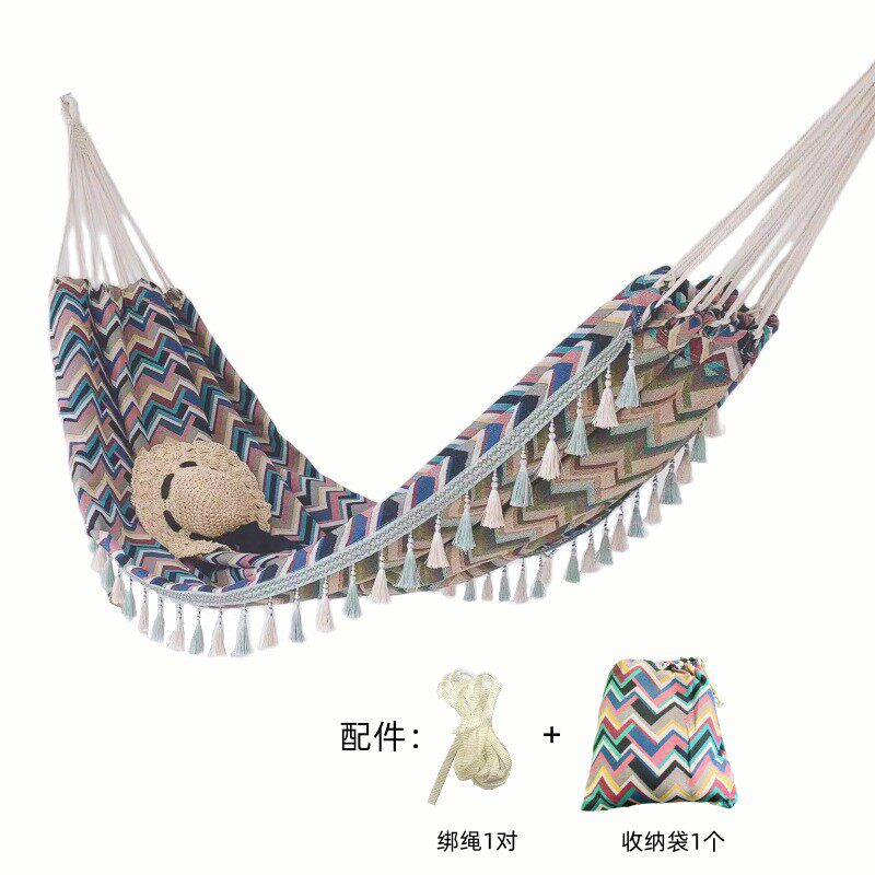 北欧风流苏帆布吊床复古提花布懒人秋千户外防侧翻双人露营摇床