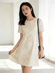 桑蚕丝裙子立体浮雕金线提花真丝连衣裙 女装 2026夏季 新款