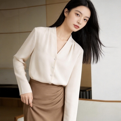2026春季新款雪纺白领气质工作服V领内搭衬衣职业白衬衫女长袖