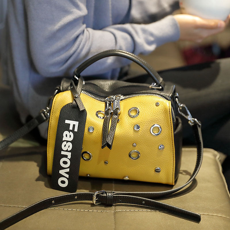 菲色如华上新小包包时尚气质牛皮女包真皮手提单肩斜挎包波士顿包