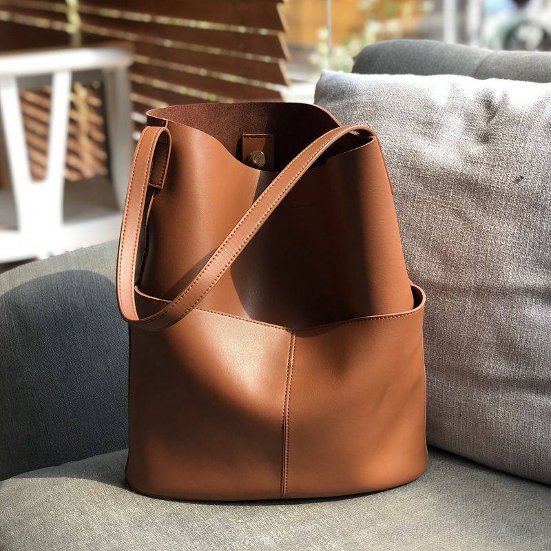 菲色如华新款气质水桶包牛皮女包大包包女单肩包休闲简约手提包女