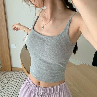 PPHOME自制~简单百搭 带胸垫可调节吊带背心百搭纯色美背内衣上衣