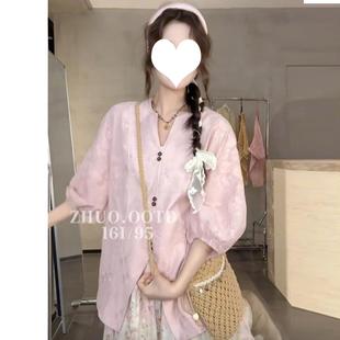 夏季 衬衫 女2025新款 胖MM遮肉显瘦上 高级感衬衫 法式 大尺码 微胖短袖
