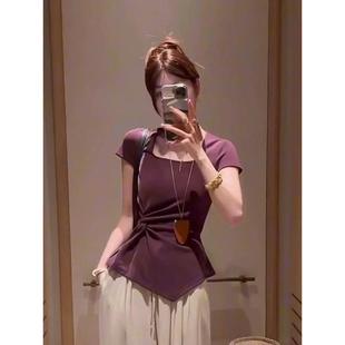 大码 高级感独特紫色体恤胖MM遮肉显瘦上衣 微胖休闲短袖 t恤女夏季