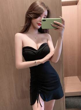 2025夏季新款少女气质性感修身短款包臀抹胸鱼尾小礼服连衣裙子