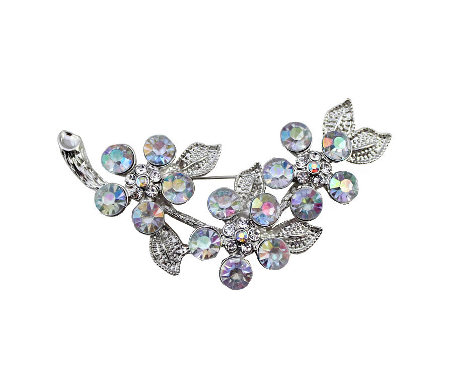 99克拉欧美时尚饰品品牌质感银色闪钻花朵树叶闪钻胸针女(mm)