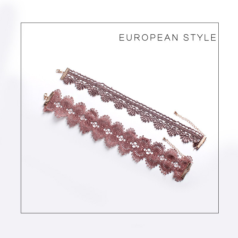 99克拉欧美短款蕾丝编织项锁骨颈带链组合choker女（TA两只装）