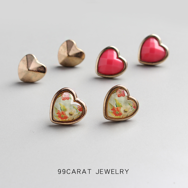 克拉欧美风饰品质感心形组合耳环