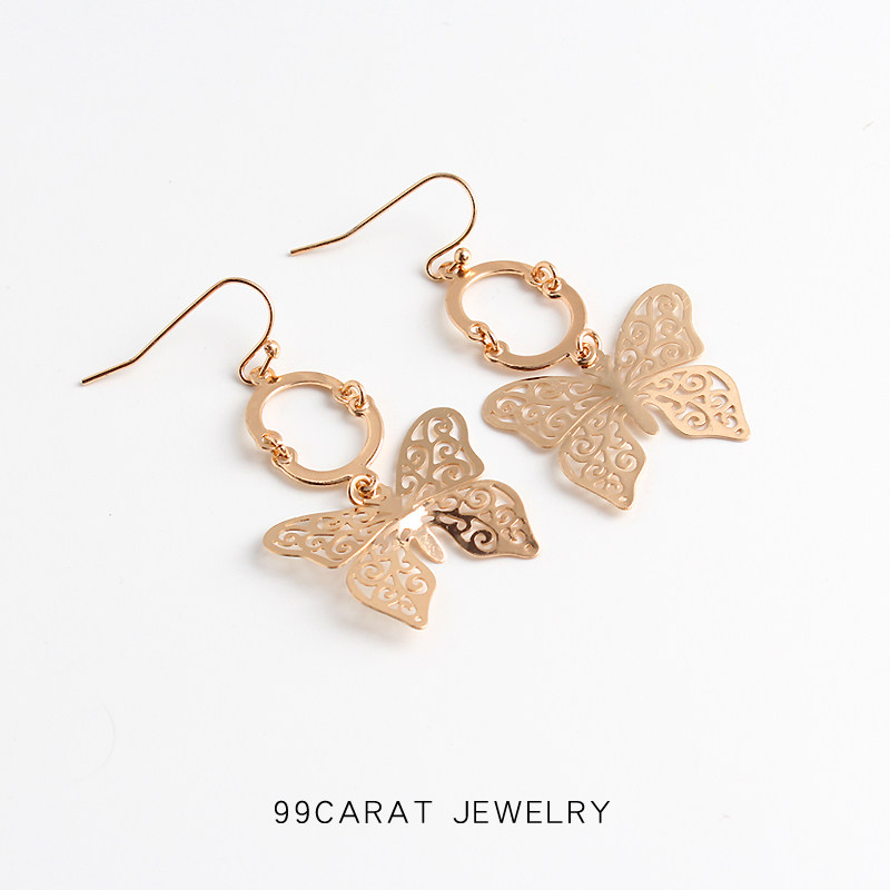 克拉欧美风金色镂空蝴蝶耳饰品