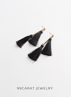 九九克拉2欧美风夸张民族风情长款黑色粉色蓝色流苏耳饰女(RX)