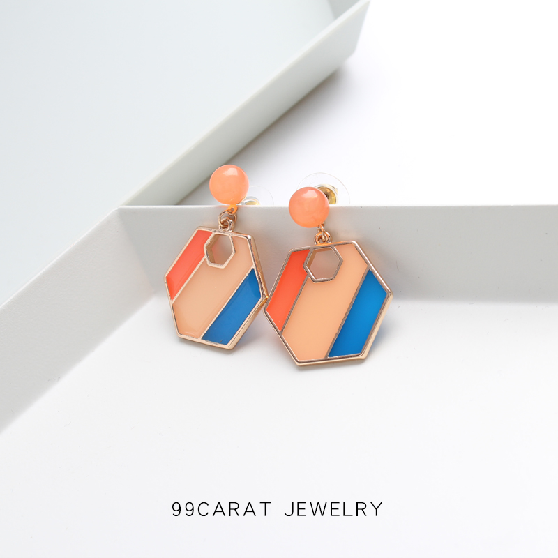 99克拉冬上新糖果色拼接几何耳饰清新可爱甜美风耳环耳饰女包邮VY