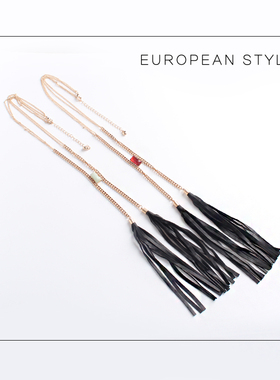 欧美质感复古黑色流苏装饰项链