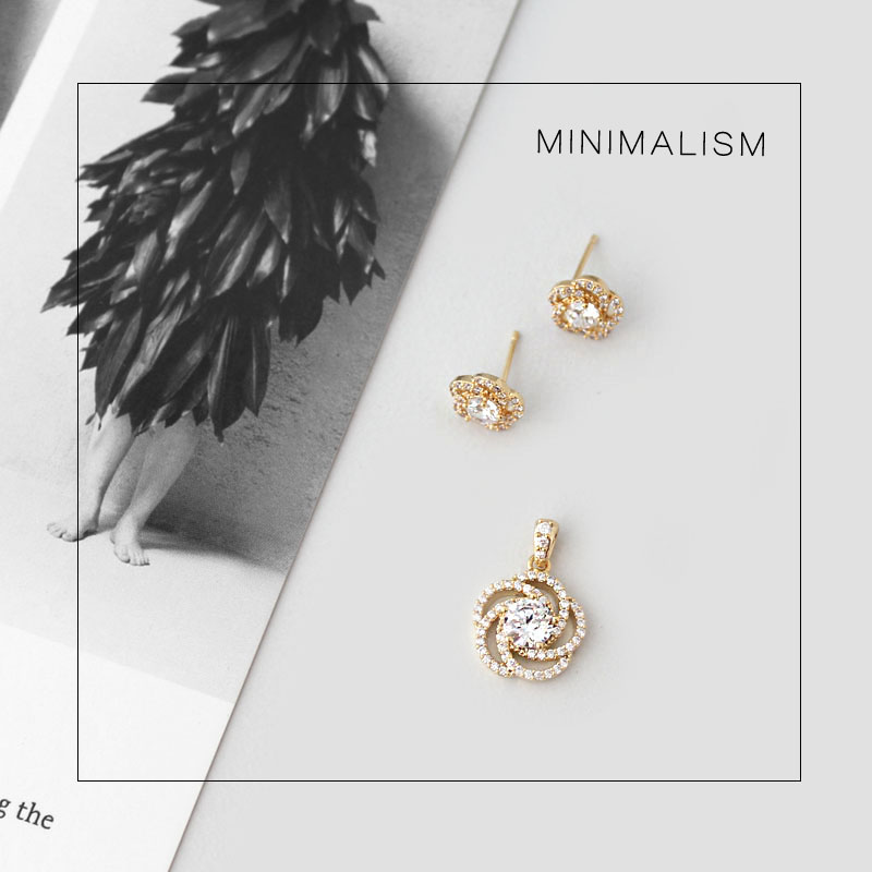 情人节礼物欧美风饰品质感925银针玫瑰花锆石耳钉吊坠套装（RC）