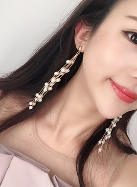 夸张人造珍珠长款流苏耳钉坠饰品气质简约时尚日韩清新女包邮TJ