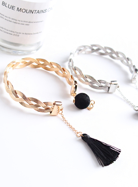 克拉编织开口白金色时尚风手镯