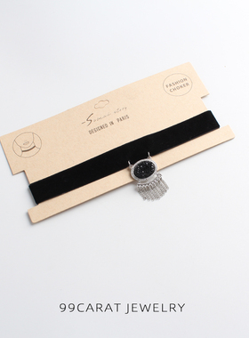 克拉欧美风黑色磨砂流苏坠项链