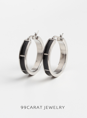 九九克拉 欧美风耳环耳坠 品牌 质感黑色环形夸张耳饰女（OU）