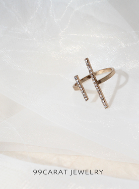 克拉欧美风饰品平行线闪钻戒指