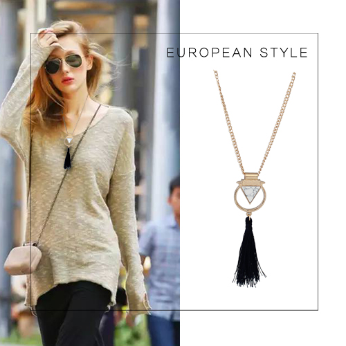 克拉饰品几何圆形流苏中长款项链