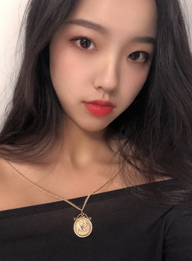 项链欧美复古浮雕钱币长款毛衣链