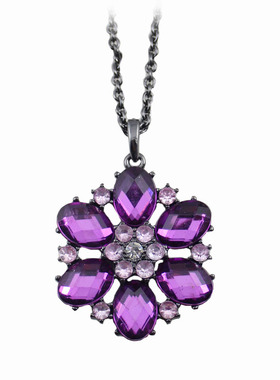 ni克拉紫色水晶花朵闪钻毛衣项链
