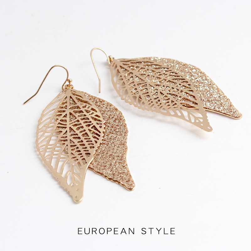 金色树叶耳环女磨砂un大气夸张