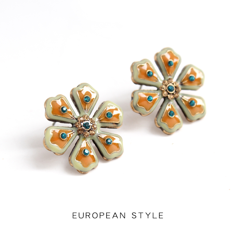 克拉花朵欧美风珐琅彩耳环