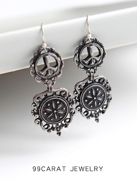 99克拉复古做旧黑色镂空花朵耳环个性街拍潮人耳坠chic耳饰品女VR