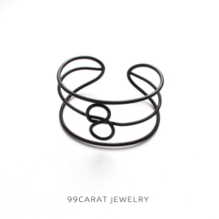 九九克拉 品牌黑色金色白金色手镯 时尚 欧美简约风创意饰品