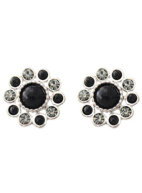 99克拉 欧美流行小巧可爱黑色闪钻花朵时尚耳钉耳饰女（QU）