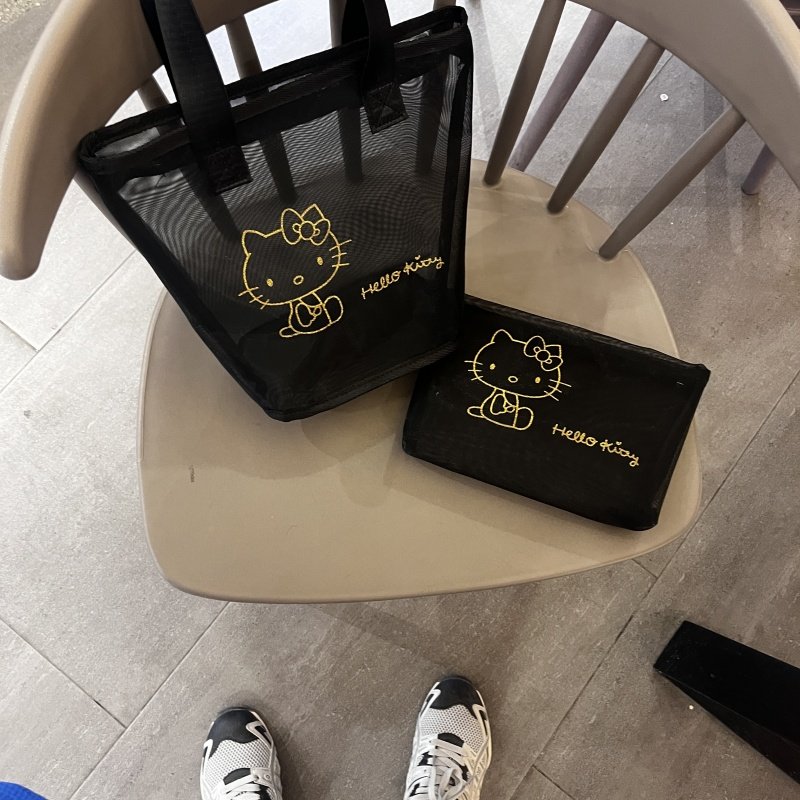 新款黑色手提包KT猫透气网纱收纳包大容量化妆包洗澡洗漱包防水..